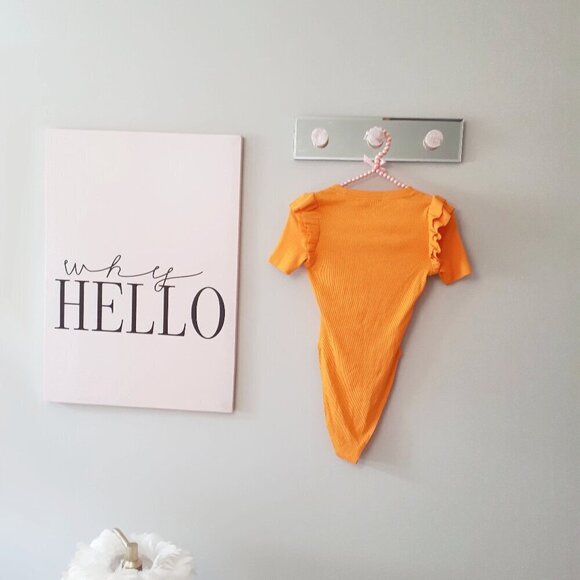 NWT Zara orange ruffle shoulder rib bodysuit, S - Picture 10 of 13